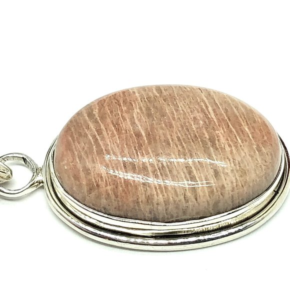 Pendant Sterling Silver w/ Neutral Color Oval Cut Stone - Blingschlingers.com - Picture 4 of 6